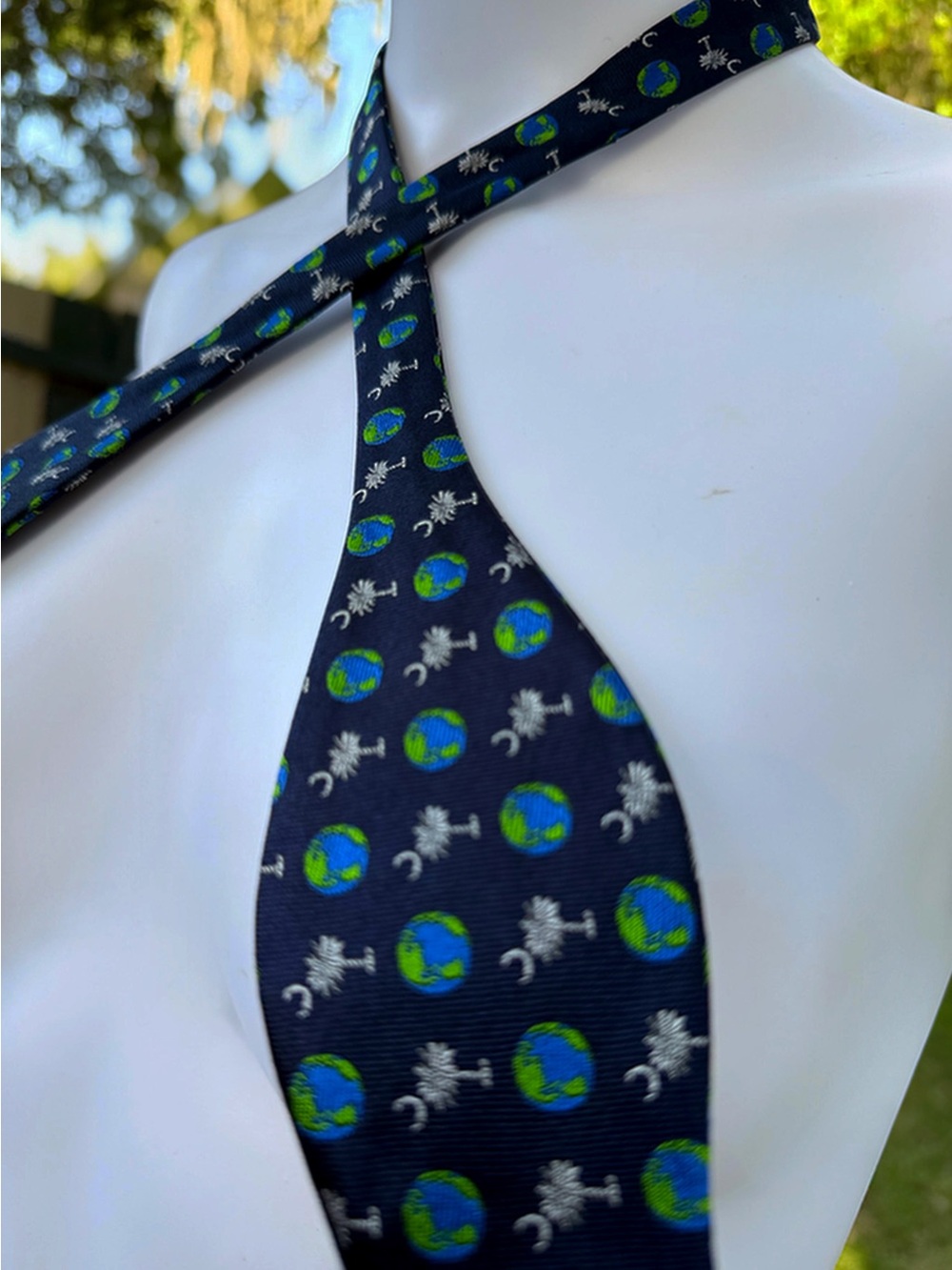 Ben Silver Charleston SC Palmetto Tree Moon Navy Silk Bow Tie Earth Globe
